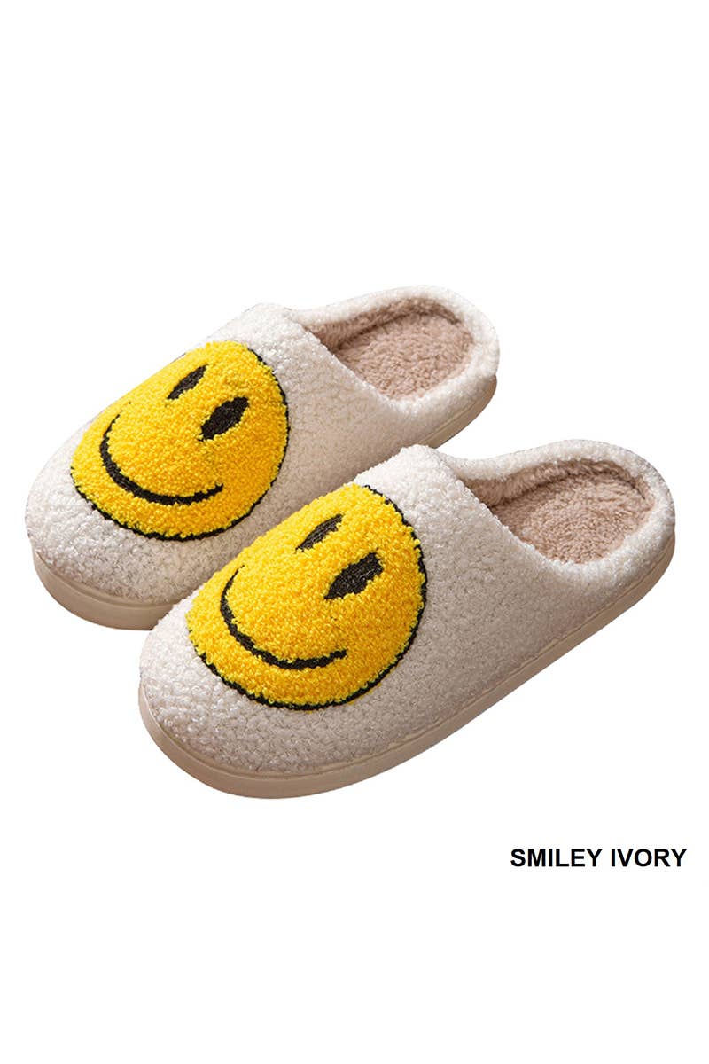 Soft Plush Cozy Slippers: SMILEYIVORY/ S/M