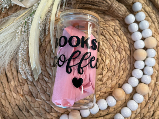 Books and coffee glass cup