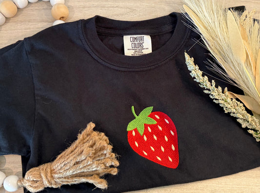Embroidered strawberry youth Tee